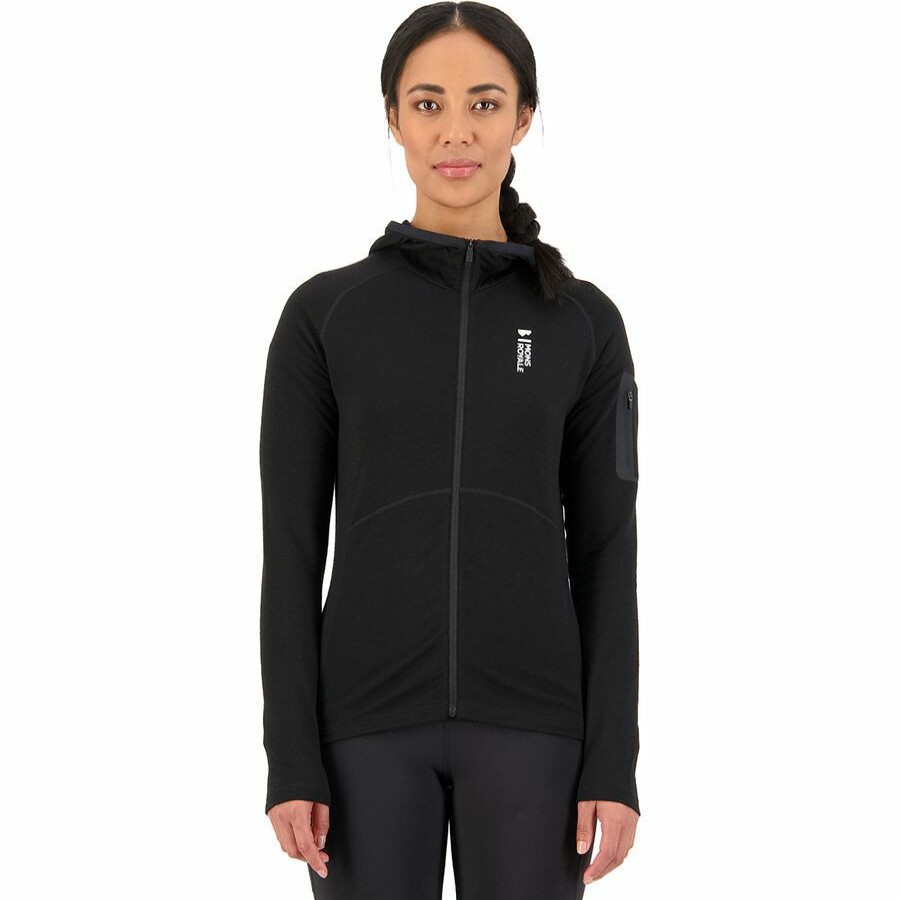 Clothing * | Ascend Midi Full-Zip Hooded Top Women'S Premium Mons Royale Black Ii