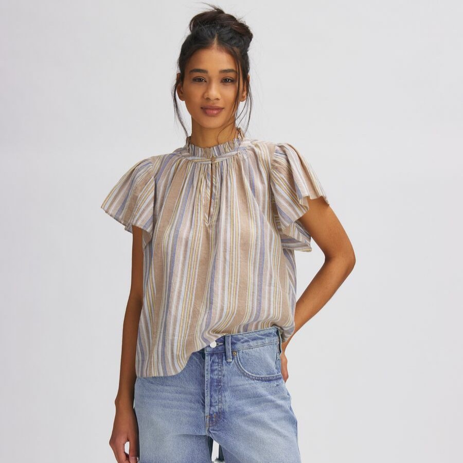 Clothing * | Basin And Range Cheap Online Stripe Cotton Shirt Past Season Women'S Taupe Stripe