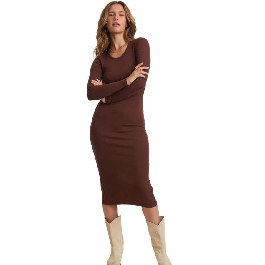 Clothing * | Marine Layer Special Offers Lexi Rib Long-Sleeve Midi Dress Women'S Brown