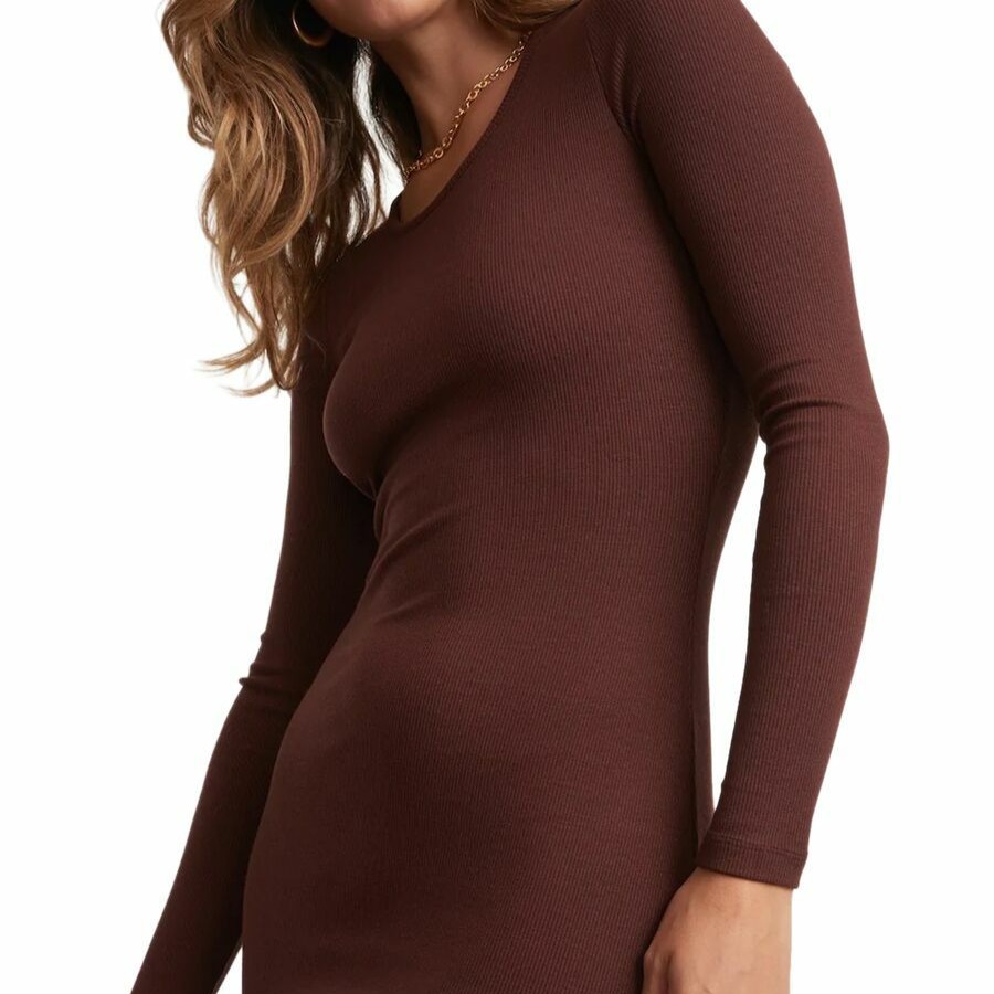 Clothing * | Marine Layer Special Offers Lexi Rib Long-Sleeve Midi Dress Women'S Brown