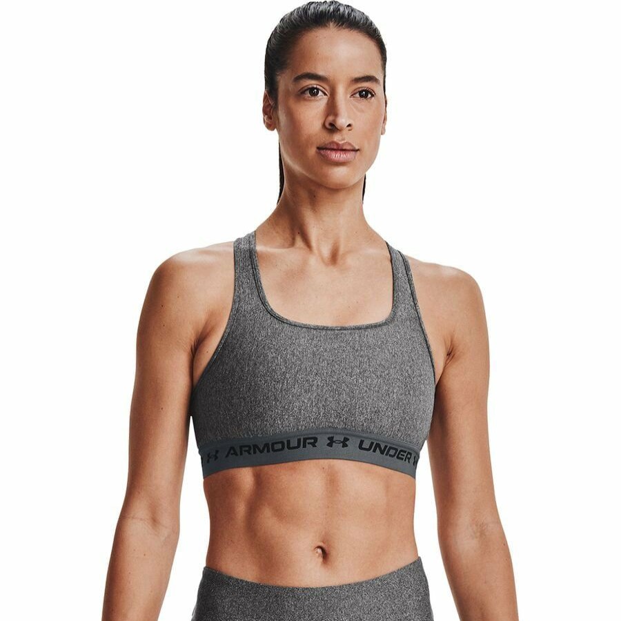 Clothing * | Crossback Mid Heather Bra Women'S 100% Guarantee Under Armour Charcoal Light Heather/Pitch Gray/Black