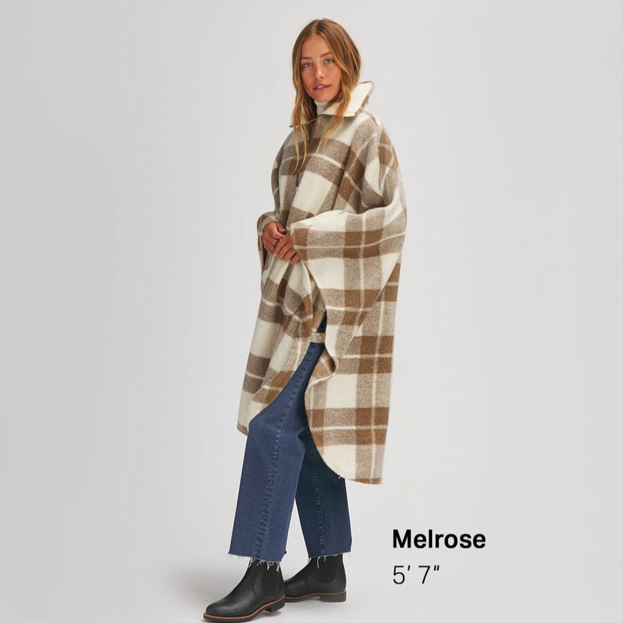 Clothing * | Basin And Range Exquisite Gifts Plaid Poncho Women'S Otter/Pristine