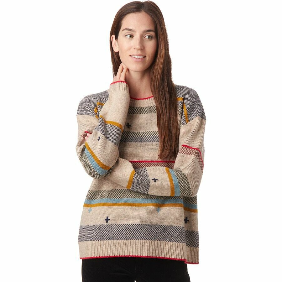 Clothing * | Pendleton Lower Prices Bridger Stripe Sweater Women'S Tan Heather Stripe