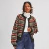 Clothing * | Basin And Range Flash Sale Fair Isle Stripe Crewneck Cardigan Women'S Paprika Multi